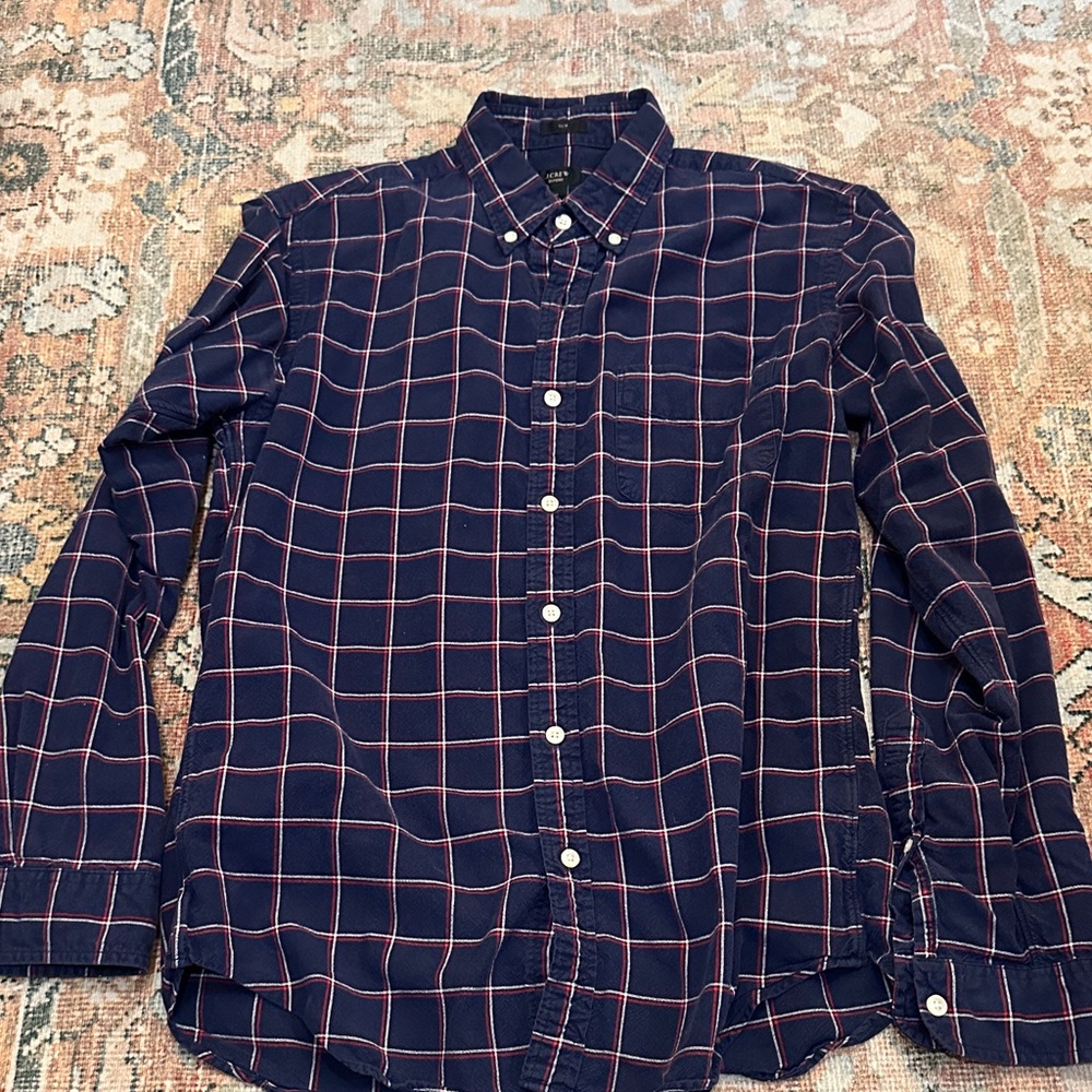 J. Crew Navy and Red Plaid Button Down Shirt